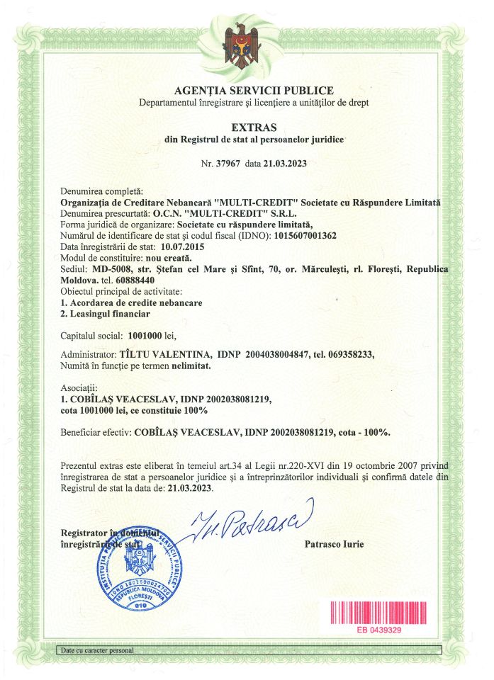 Extras din registru de stat Multi-Credit