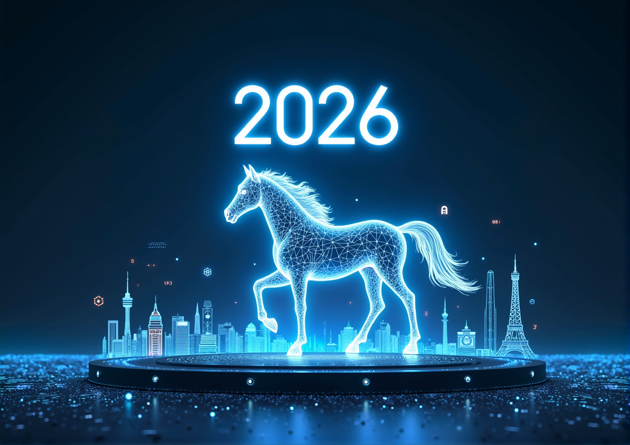 Постер квартального календаря на  2026 год с символом года лошадью