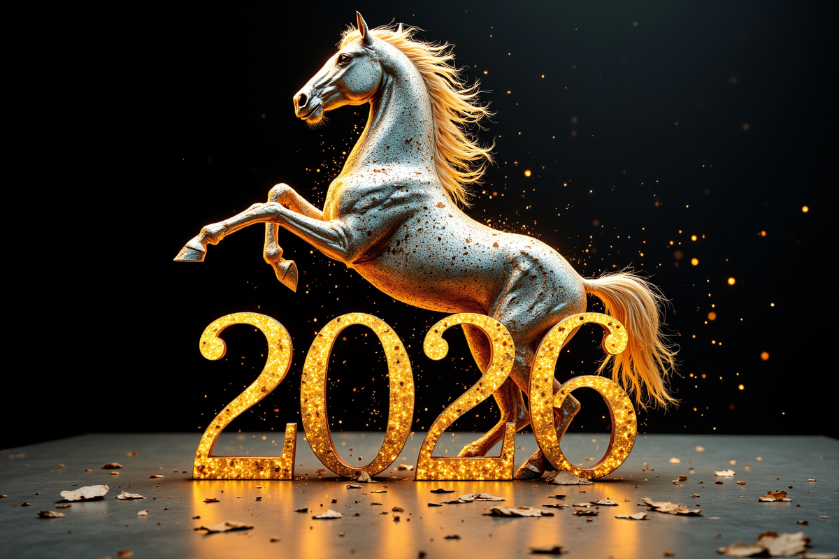 Постер квартального календаря на  2026 год с символом года лошадью