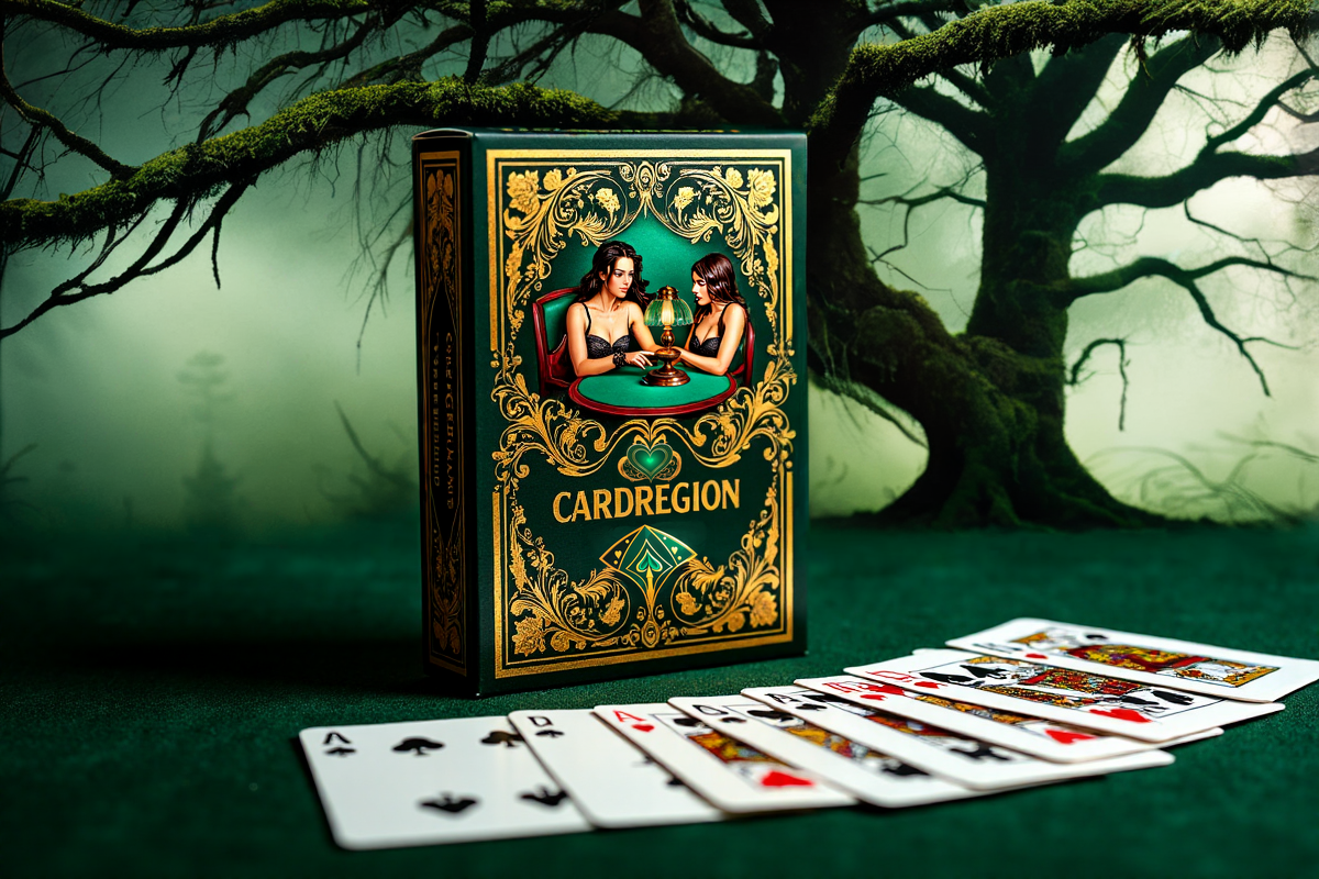 Темно-зеленый, золотой и черный цвет коробки игральных карт