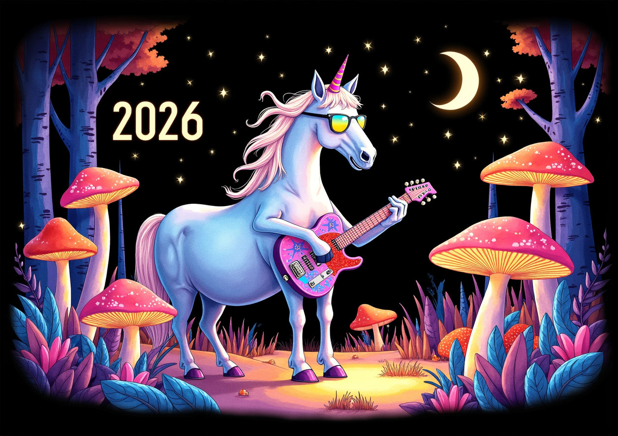 Постер квартального календаря на  2026 год с символом года лошадью