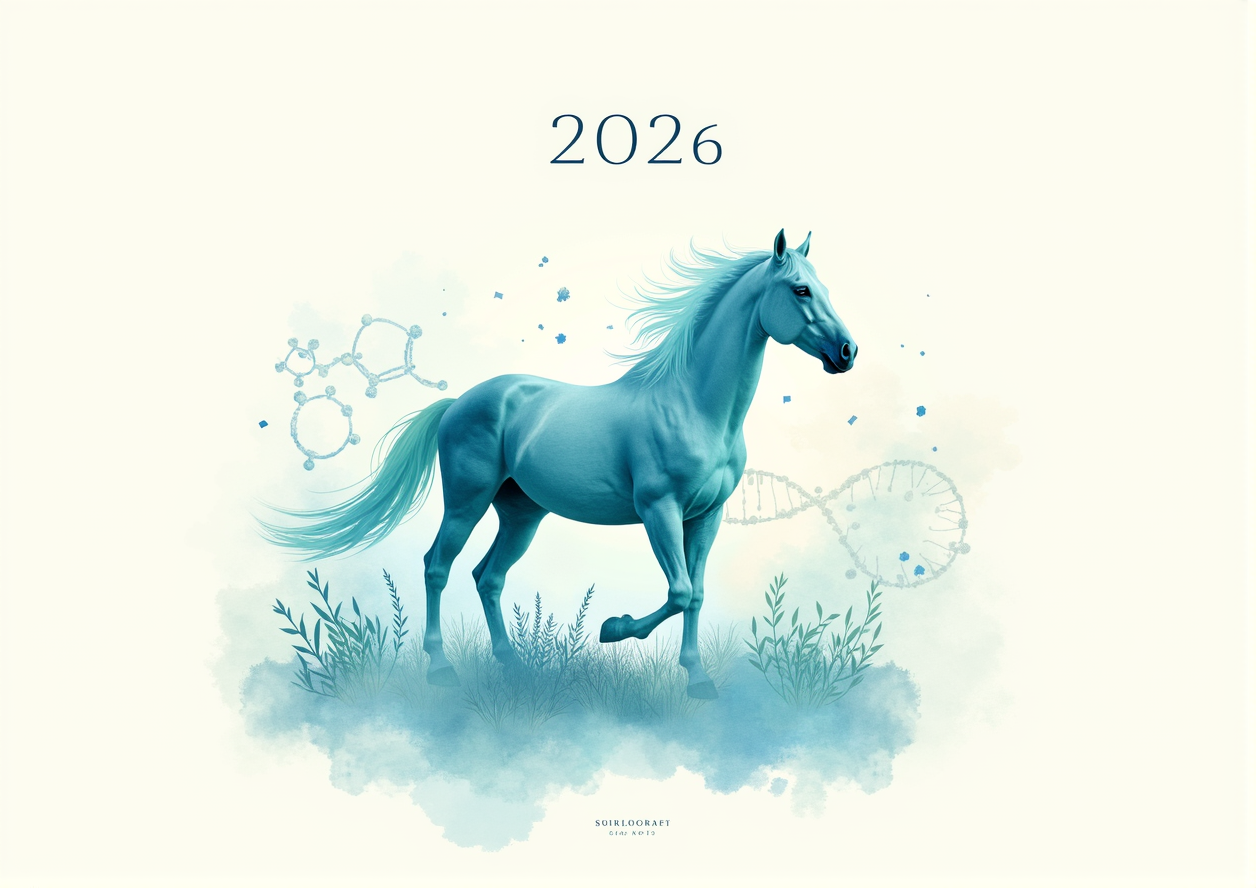 Постер квартального календаря на  2026 год с символом года лошадью