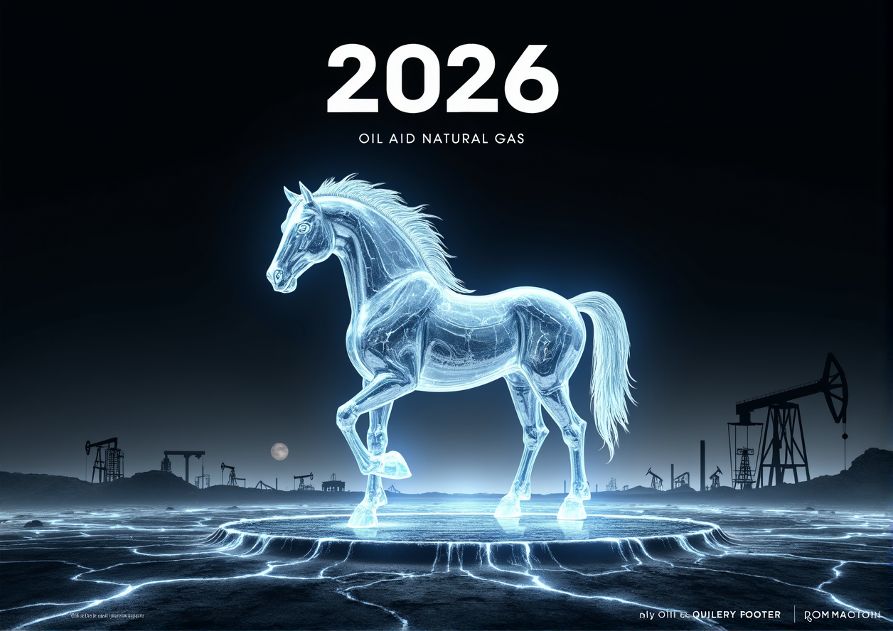 Постер квартального календаря на  2026 год с символом года лошадью
