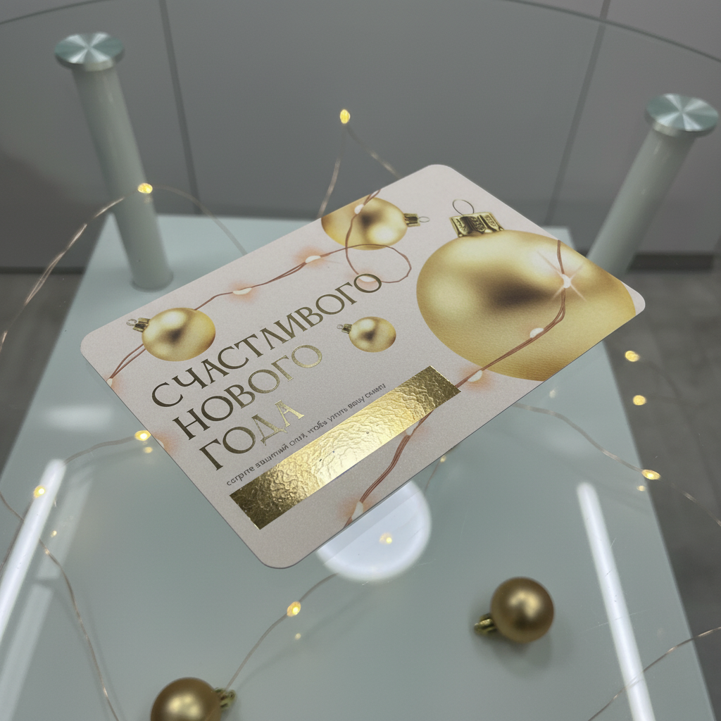 Скретч карта с золотым стираемым слоем