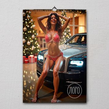 Разработка дизайна календарей с моделями на фоне машин