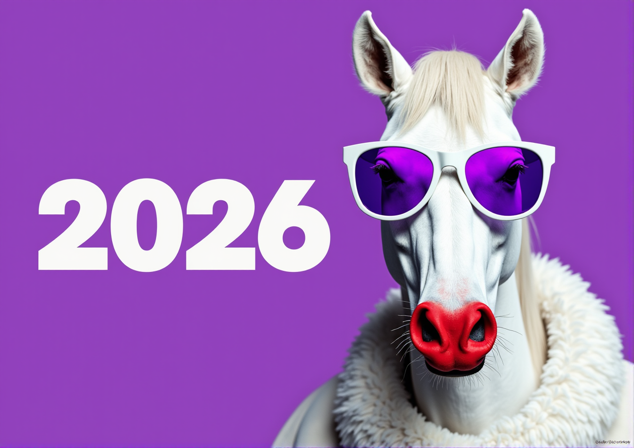 Постер квартального календаря на  2026 год с символом года лошадью
