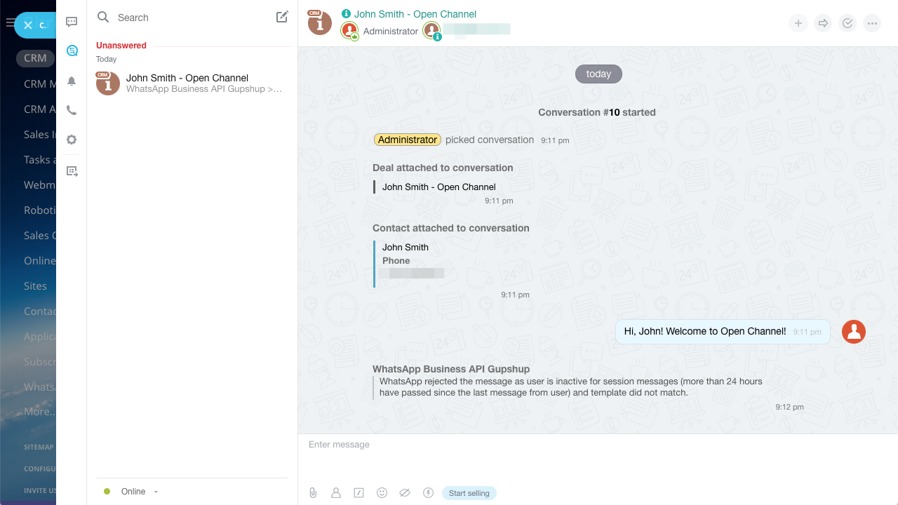 Notification in the Bitrix24 chat if sending a message to WhatsApp failed due to the expiration of the 24 hour window or template mismatch