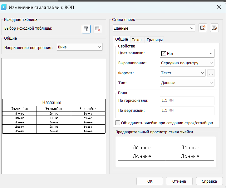 Рис. 24. Настройки пользовательского стиля таблицы