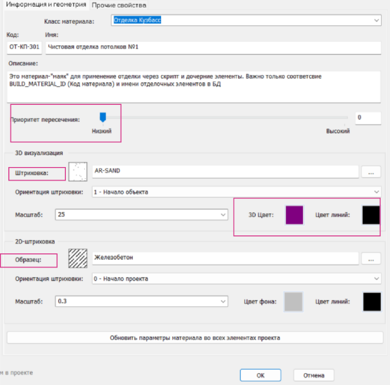 Рис. 3. Настройки материала ОТ-КП-301