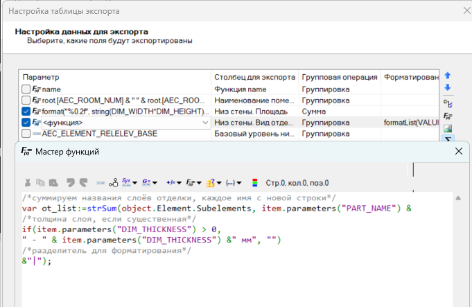 Рис. 22. Функции параметров для фартуков