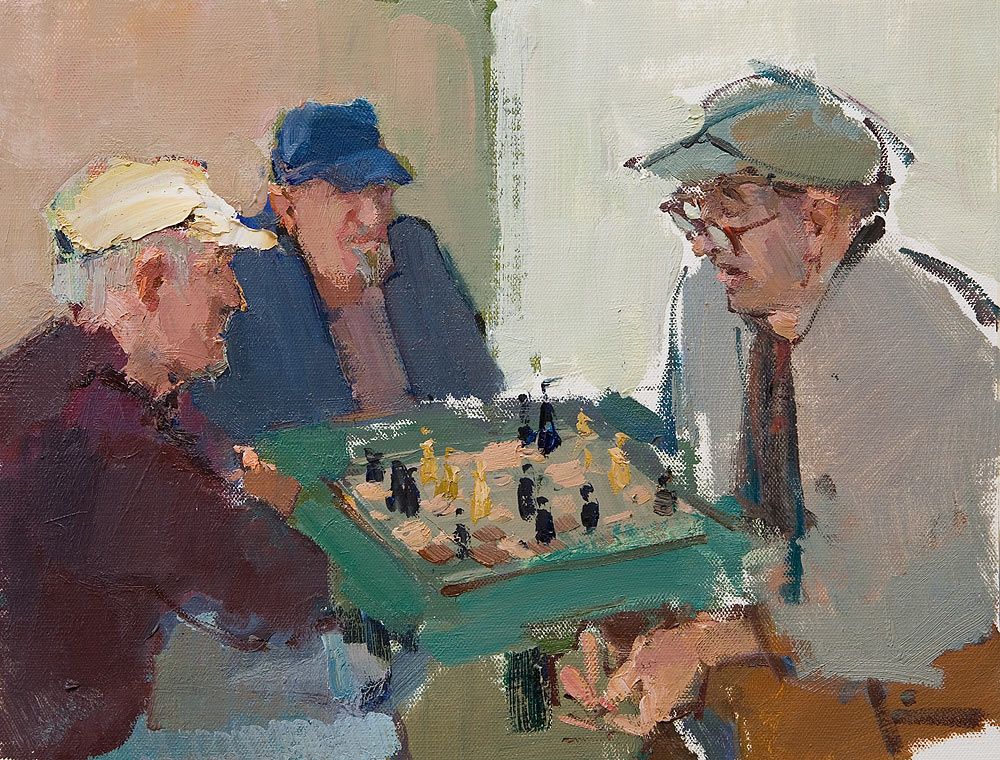 The Chess Players, 2017. Oil on canvas, 31 × 41 cm