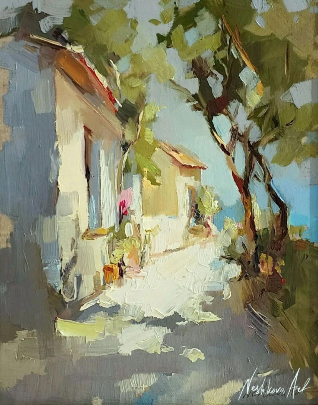 Two Trees by the Sea, 24 × 18 cm, oil on canvas, 2023