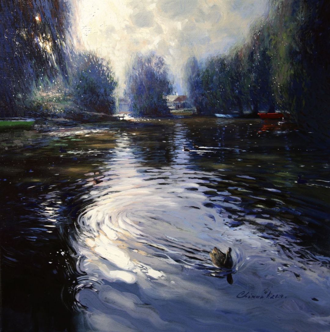 Reflections. Pereslavl, 2020. Oil on canvas, 35 × 35 cm