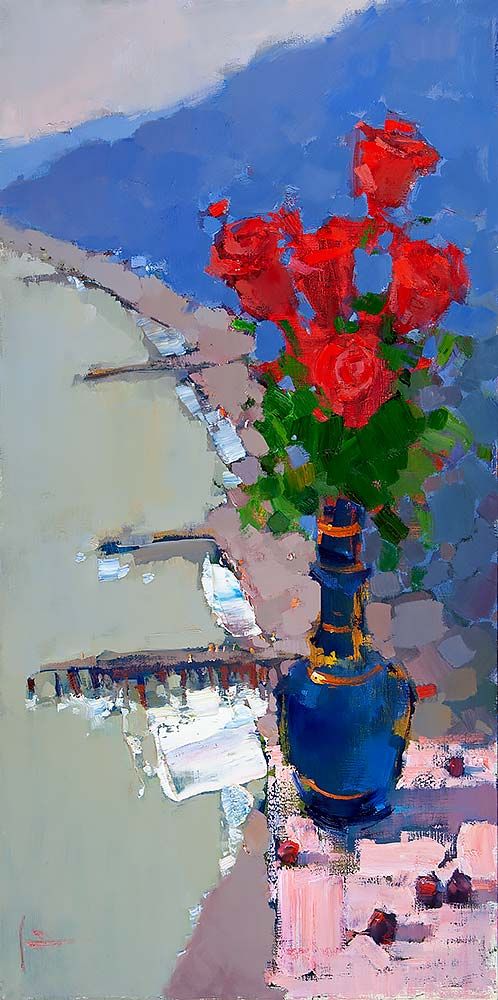 A Festive Mood, 2022. Oil on canvas, 80 × 40 cm