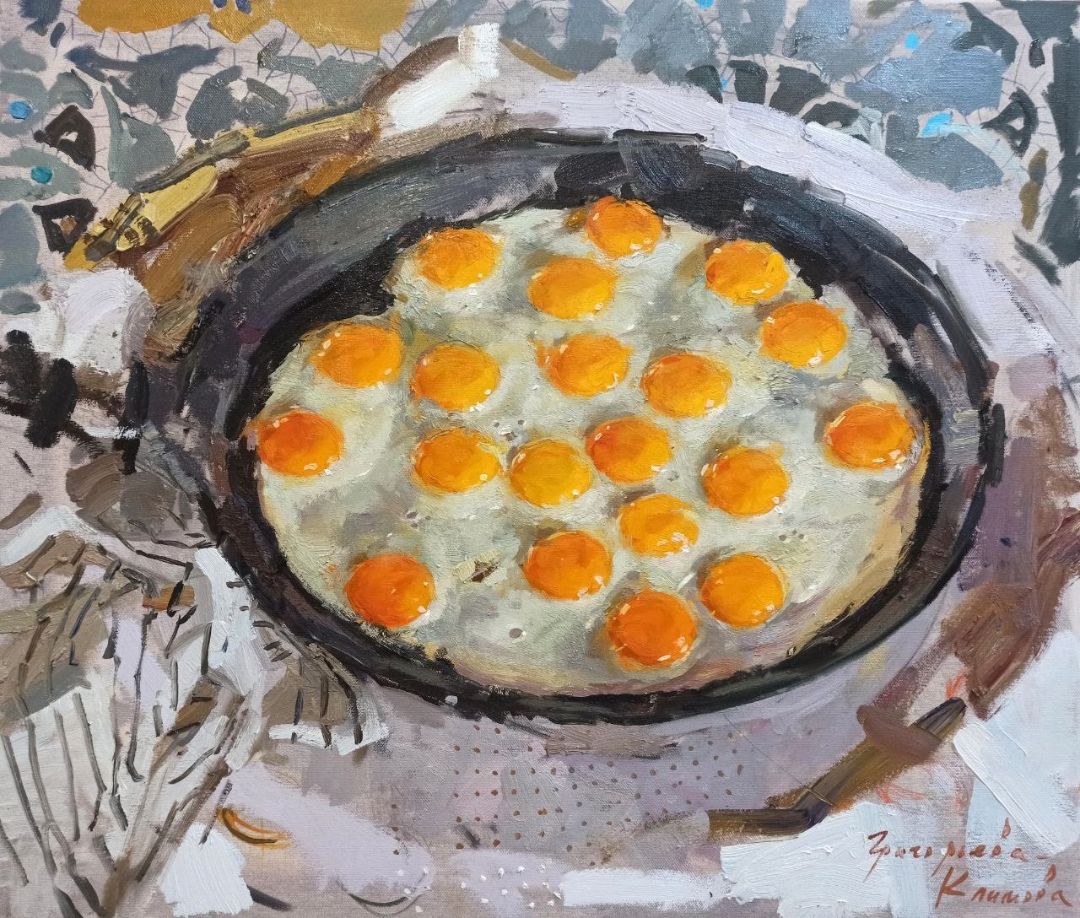 Fried Eggs, 2025. Oil on canvas, 60 × 70 cm