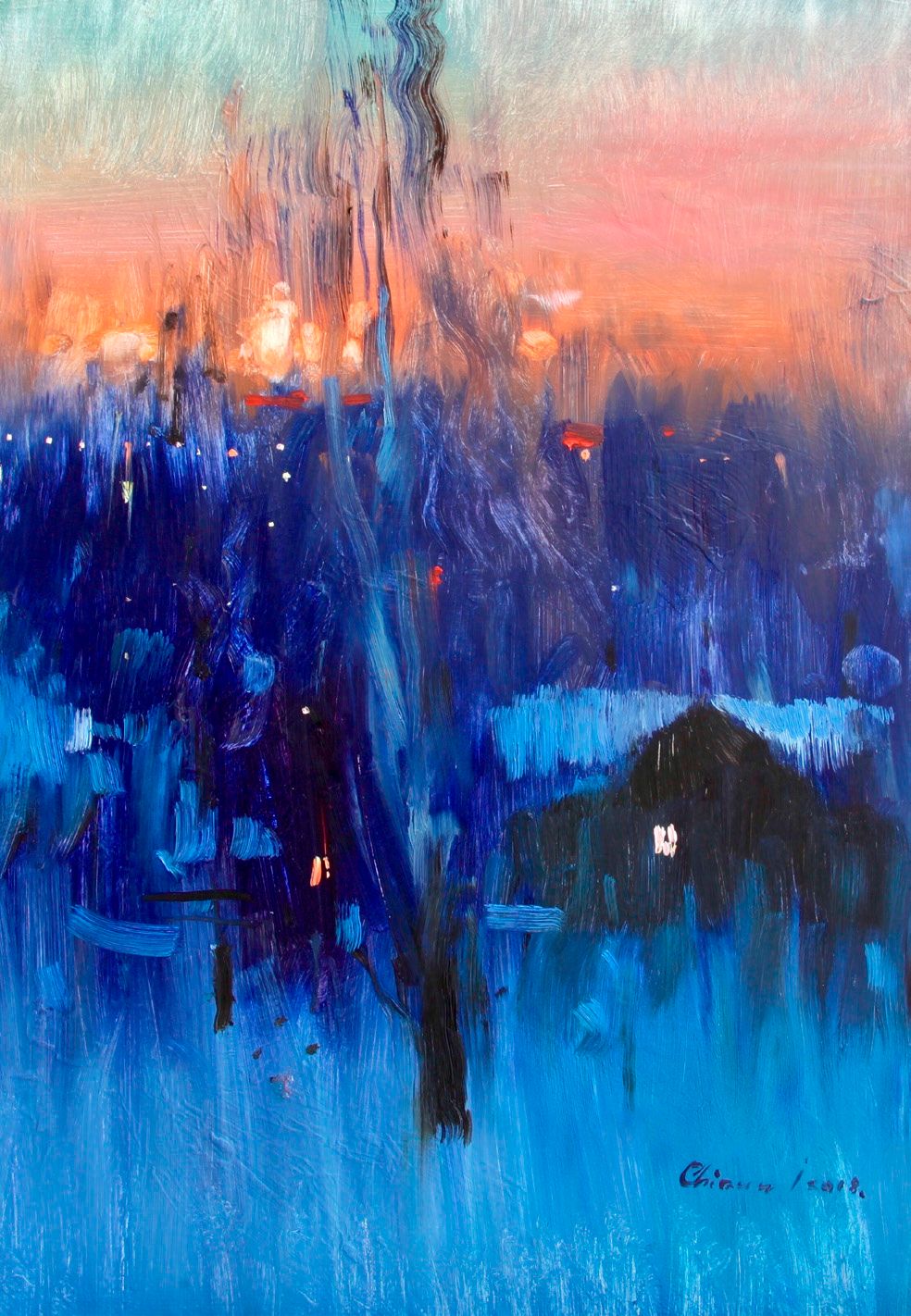 Evening in Andreyevskoye, 2018. Oil on canvas, 30 × 50 cm.