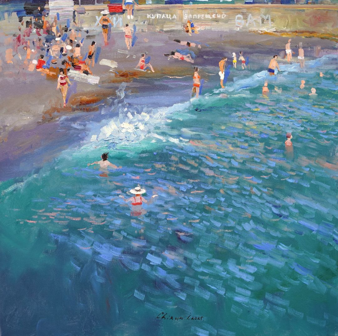 No Swimming, 2025. Oil on canvas, 50 × 50 cm