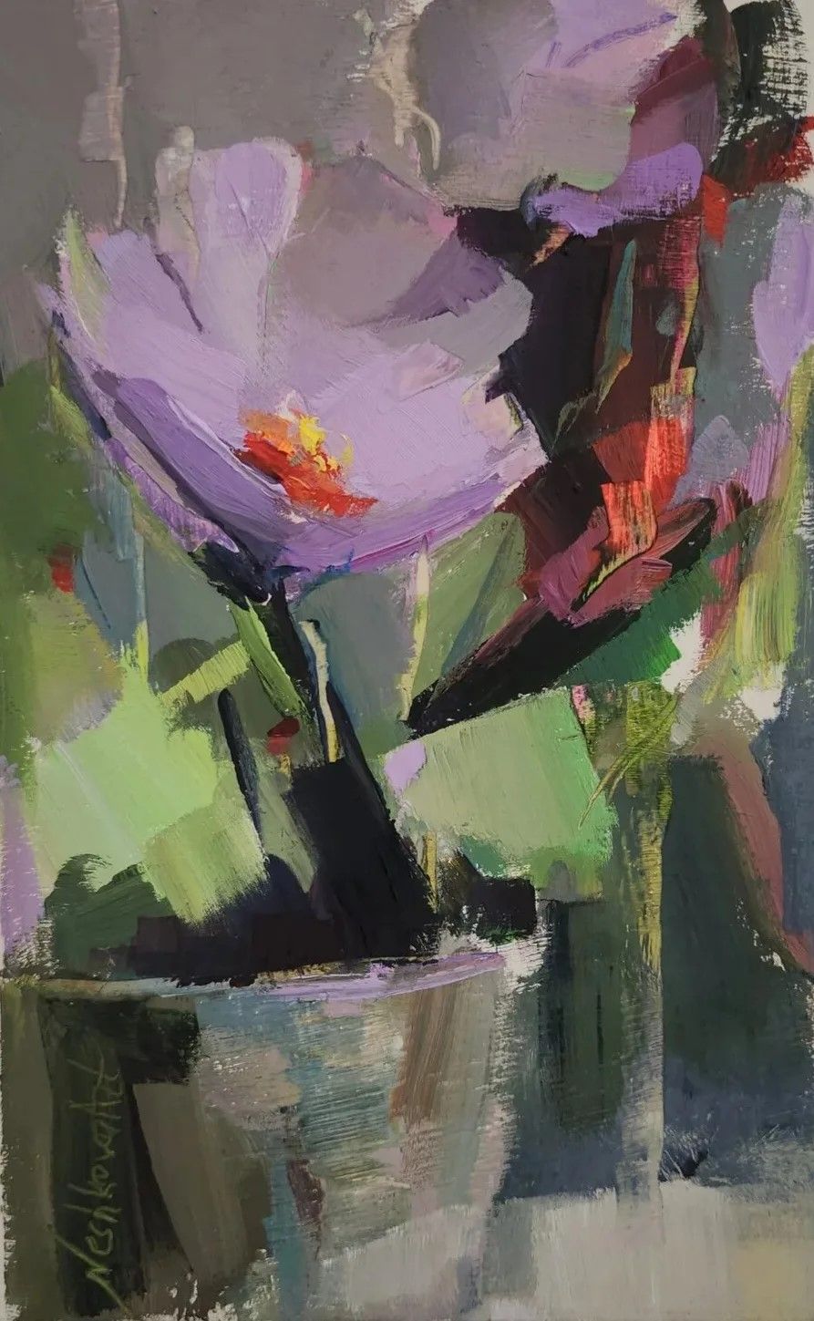Bouquet with White Flowers, 20 × 12 cm, oil on canvas board, 2025