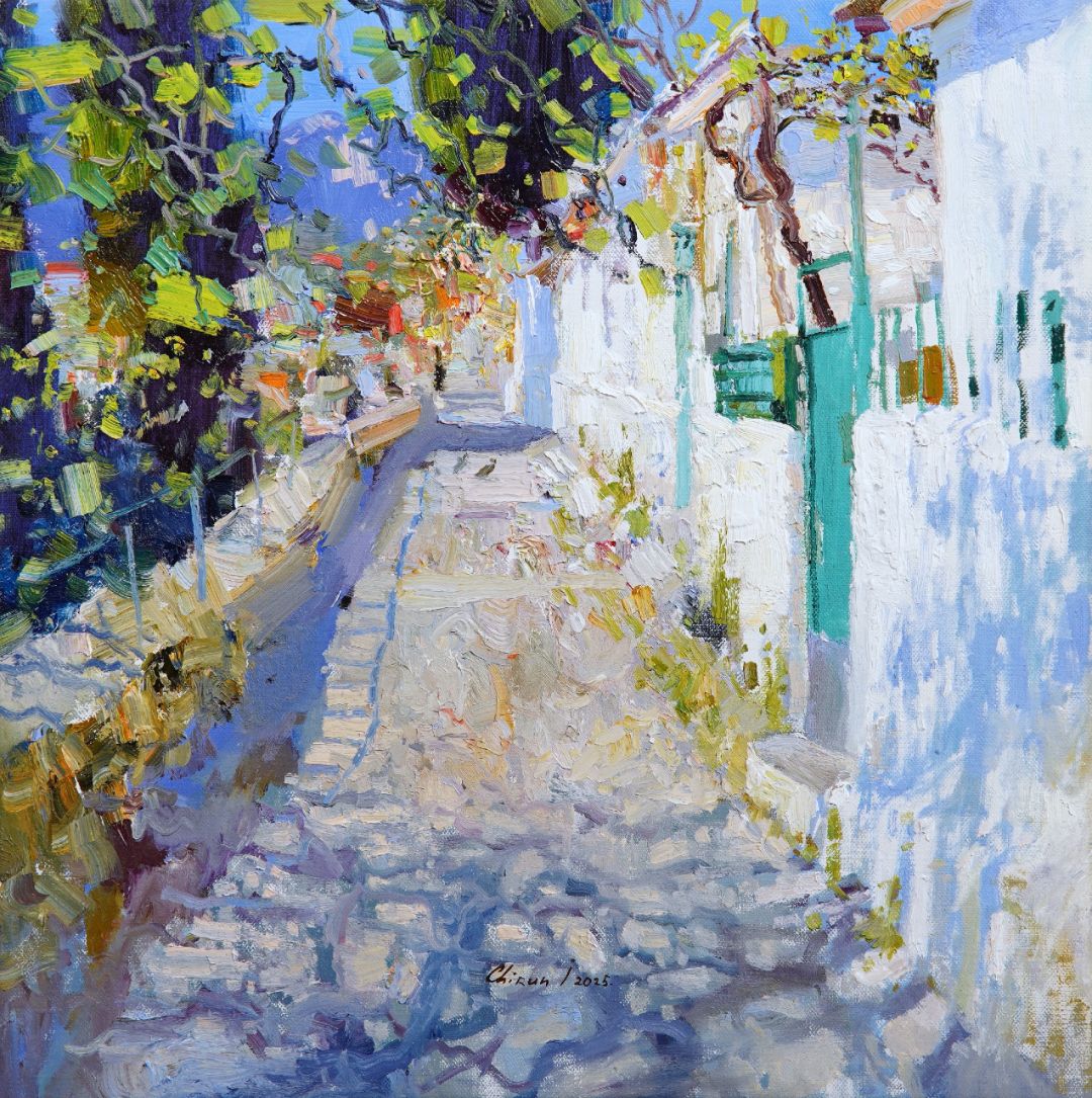 Midday in Gurzuf, 2025. Oil on canvas, 40 × 40 cm