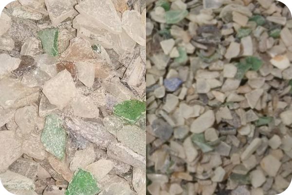 Glass cullet with impurities (stones, metals)