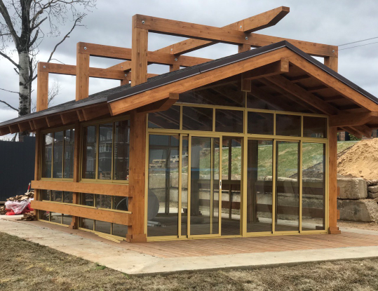 Беседка из клееного бруса со стропильной системой