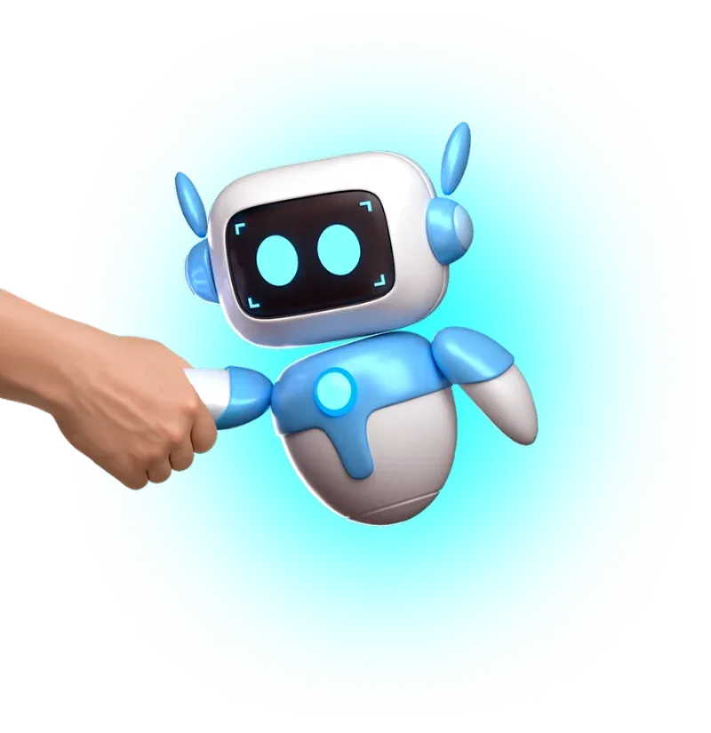 Рука человека тянется к роботу DISKWIN