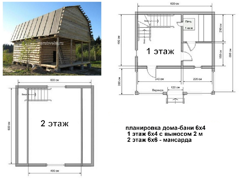 Проект бани 6х5 с террасой