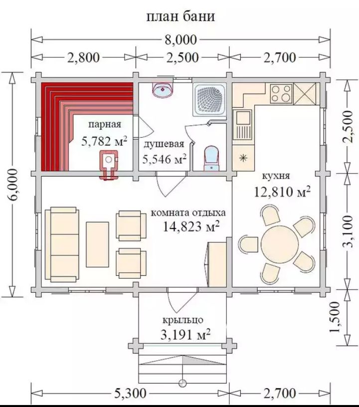План бани 6 на 8