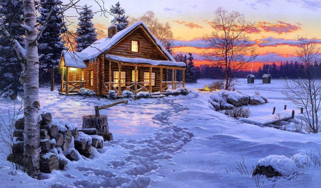 Деревянные дома зимой (135 фото)