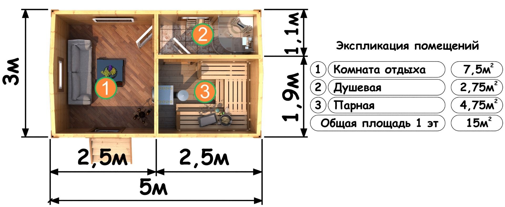 Проект бани 3 на 5 из сруба