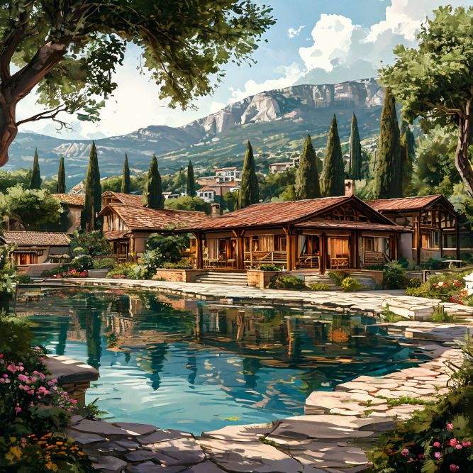 Кампус в детском оздоровительном лагере древней Греции