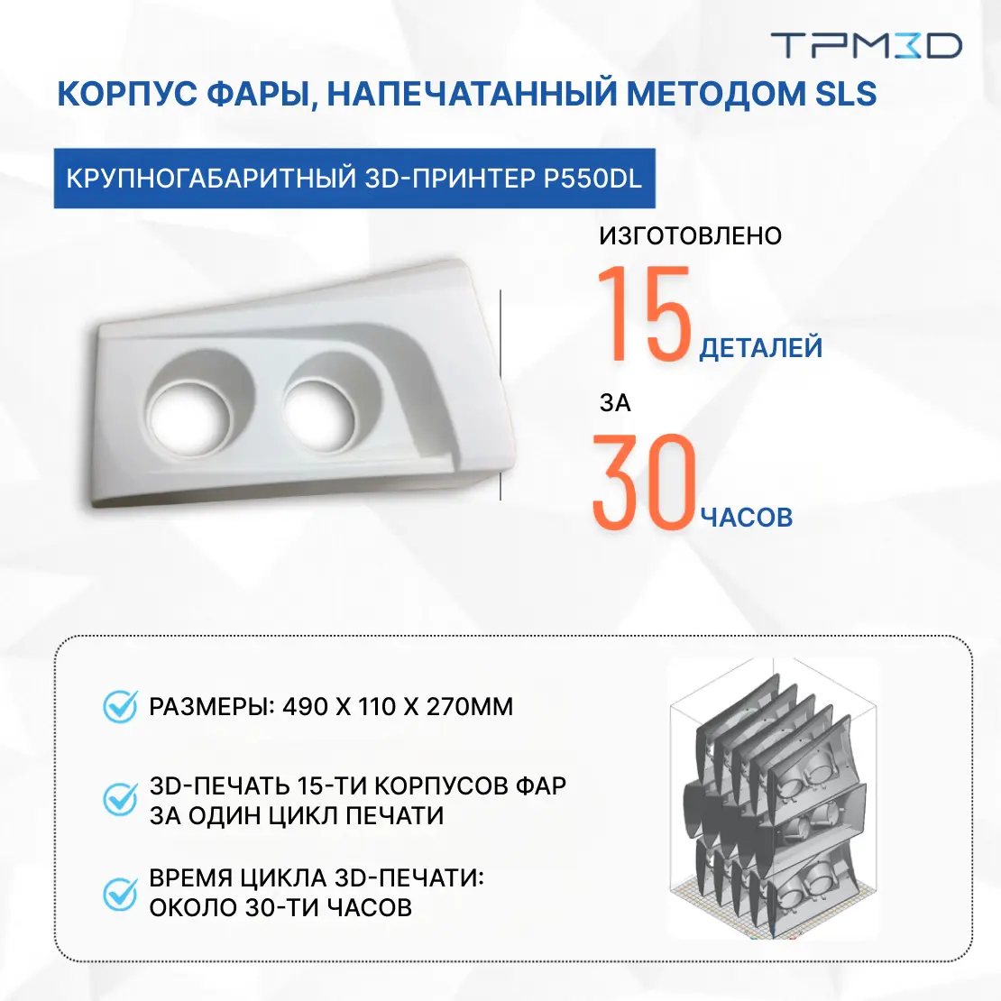 Корпус фары, напечатанный методом SLS 3D-печати 
