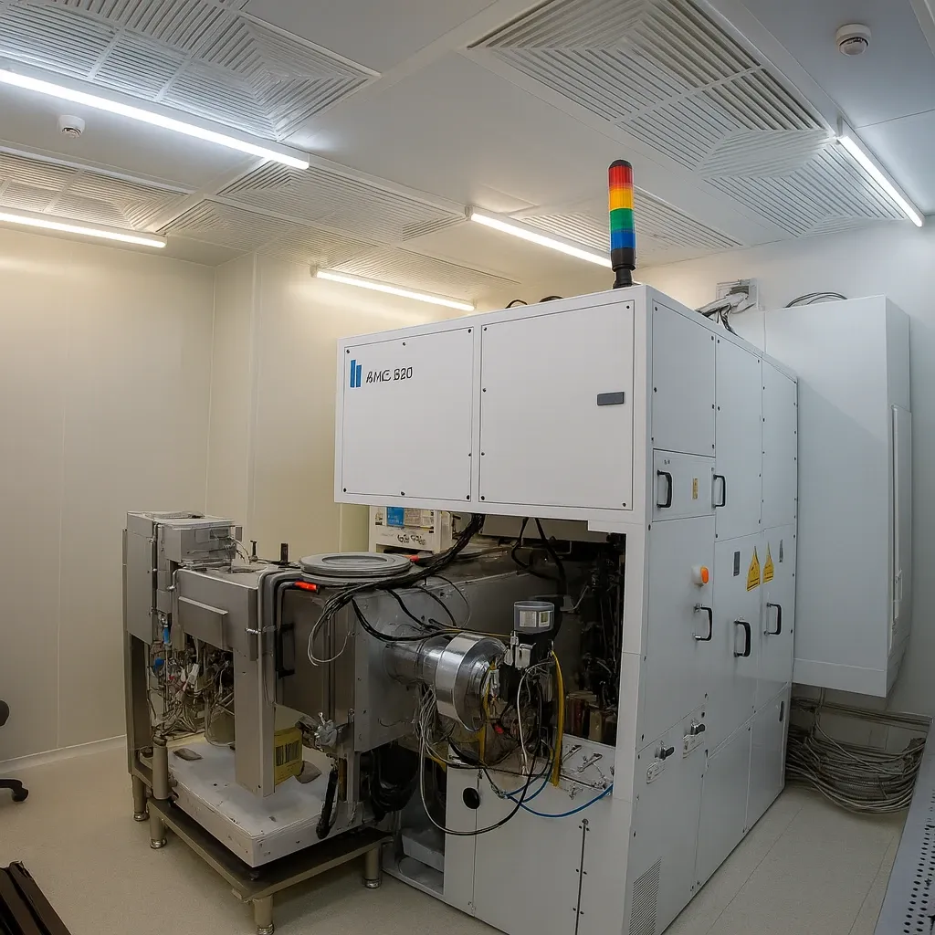 Монтаж оборудования в чистой комнате на производственной линии