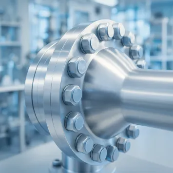 Металлическое соединение во фокусе — промышленная деталь из нержавеющей стали