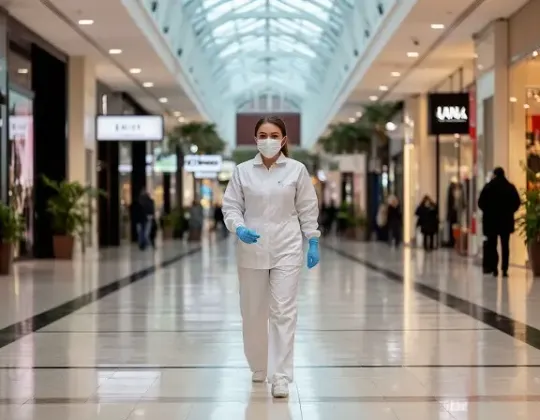 Специалист по дератизации проводит обработку помещения ТЦ и Бизнес-центра