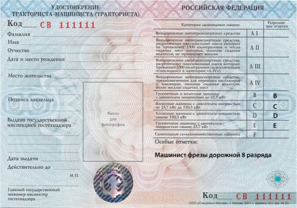 Особые отметки машинист фрезы дорожной