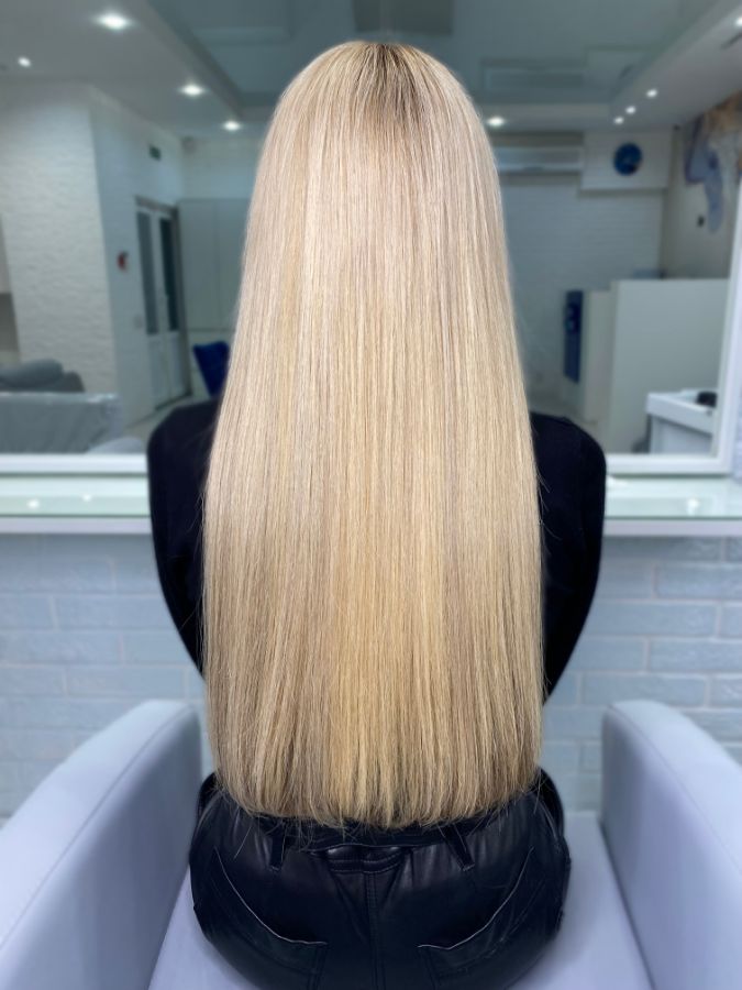 наращивание волос + окрашивание