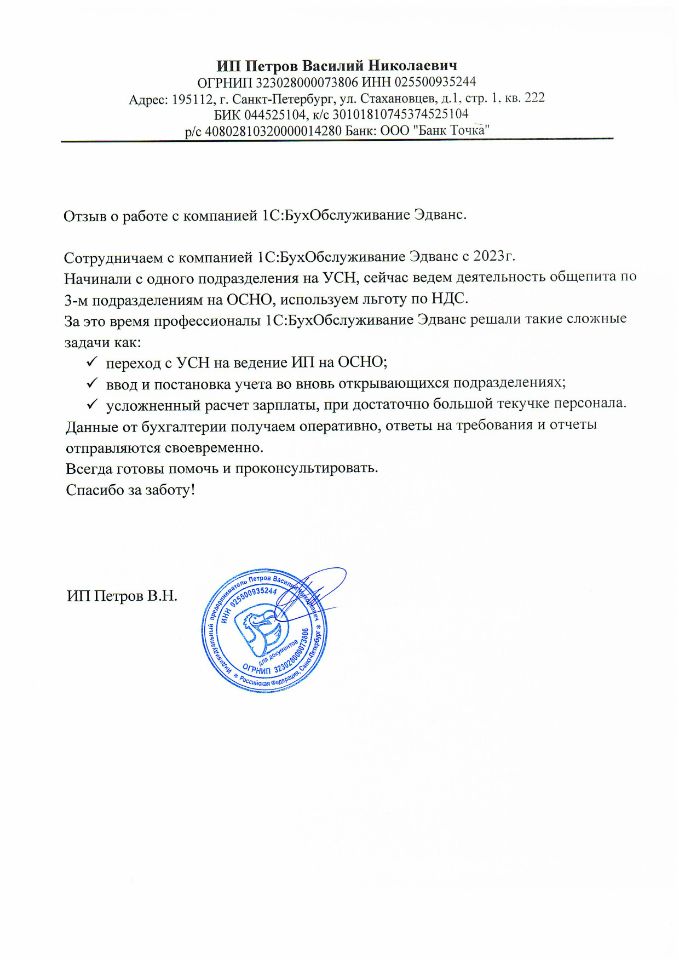 Благодарность от Петров В.Н.
