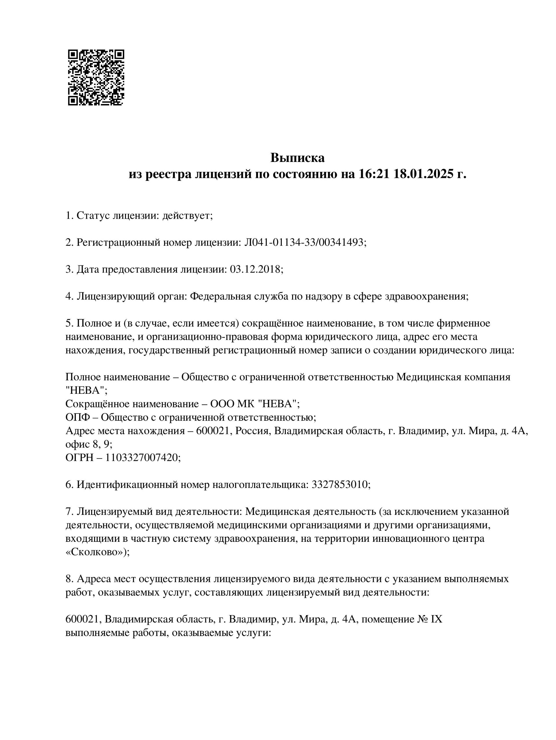 Свидетельство ИНН