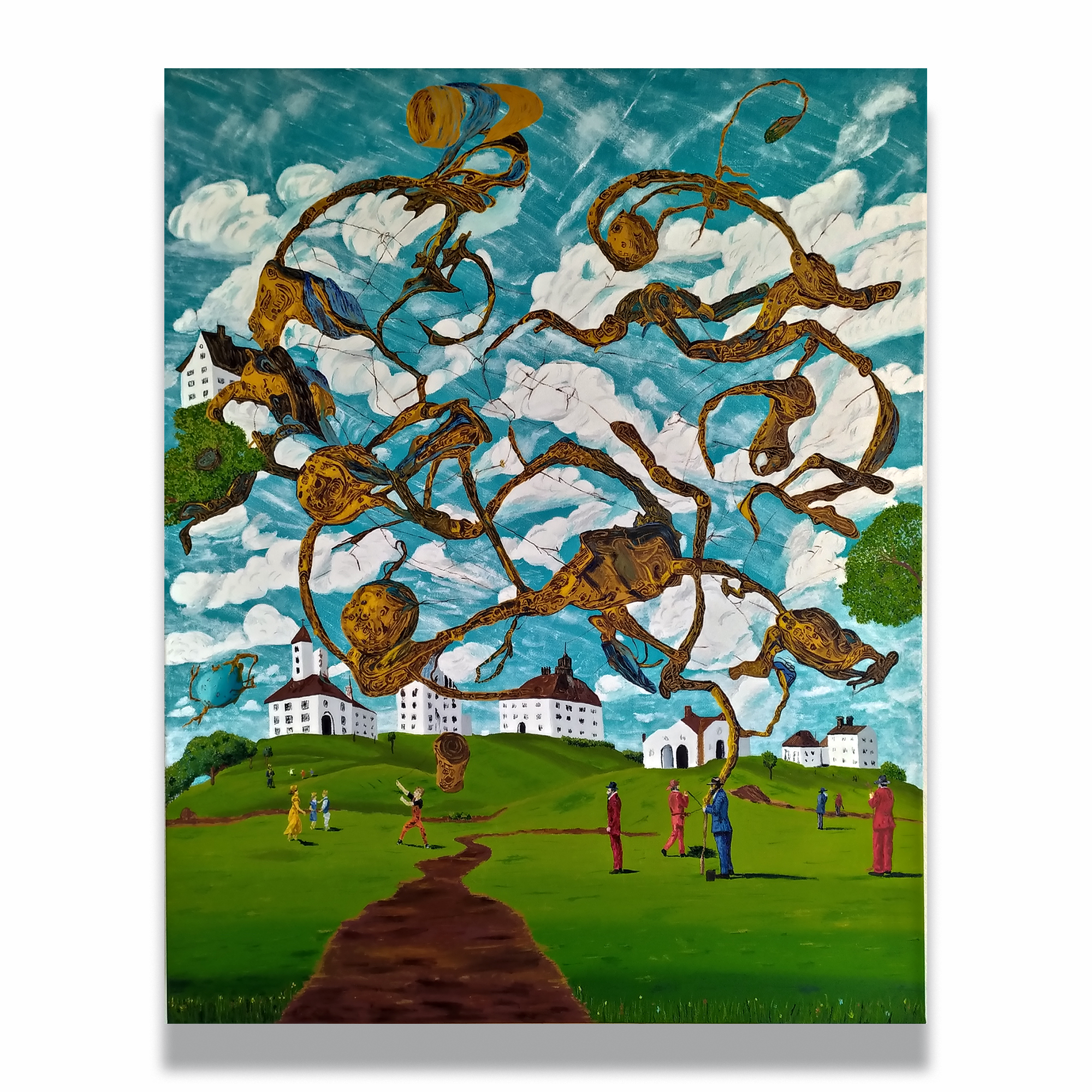 Sunday's launch into the sky at LIBEDAN (2025) AndrBel. Oil on canvas, 80 × 100 cm (31,5 x 39,37 in.)