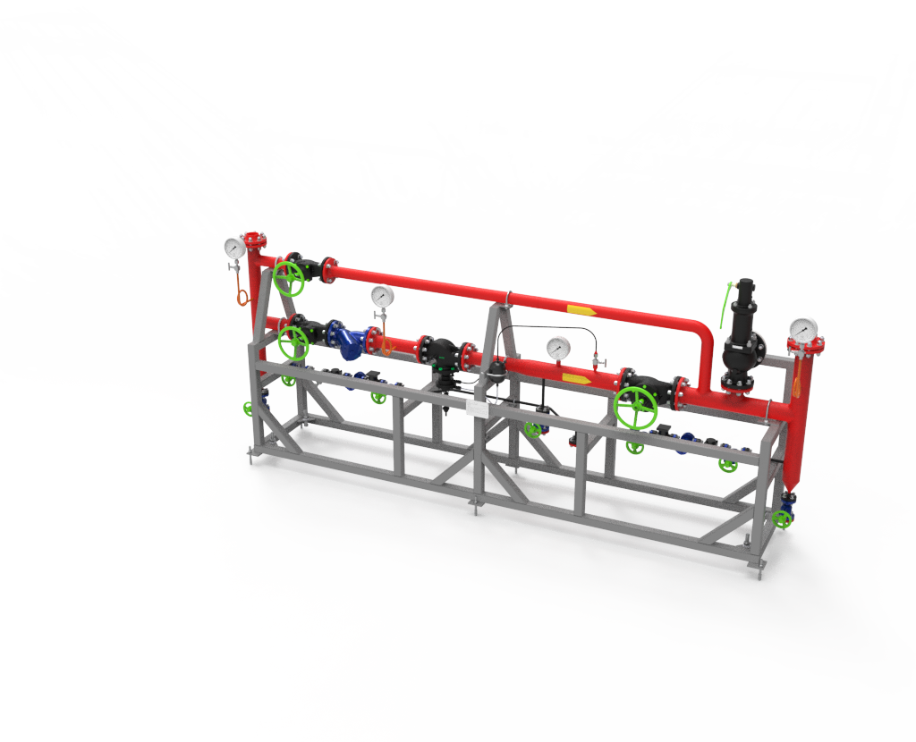 редукционная станция для стабилизации давления пара с регулирующими клапанами и манометрами, система снижения давления пара с автоматическим контролем уровня для промышленных установок, редукционная установка с клапанами и приборами контроля для поддержания постоянного давления пара, промышленная редукционная станция для регулирования давления пара от источника к потребителю, 
автоматизированная система стабилизации давления пара с манометрическим контролем и регулирующими вентилями