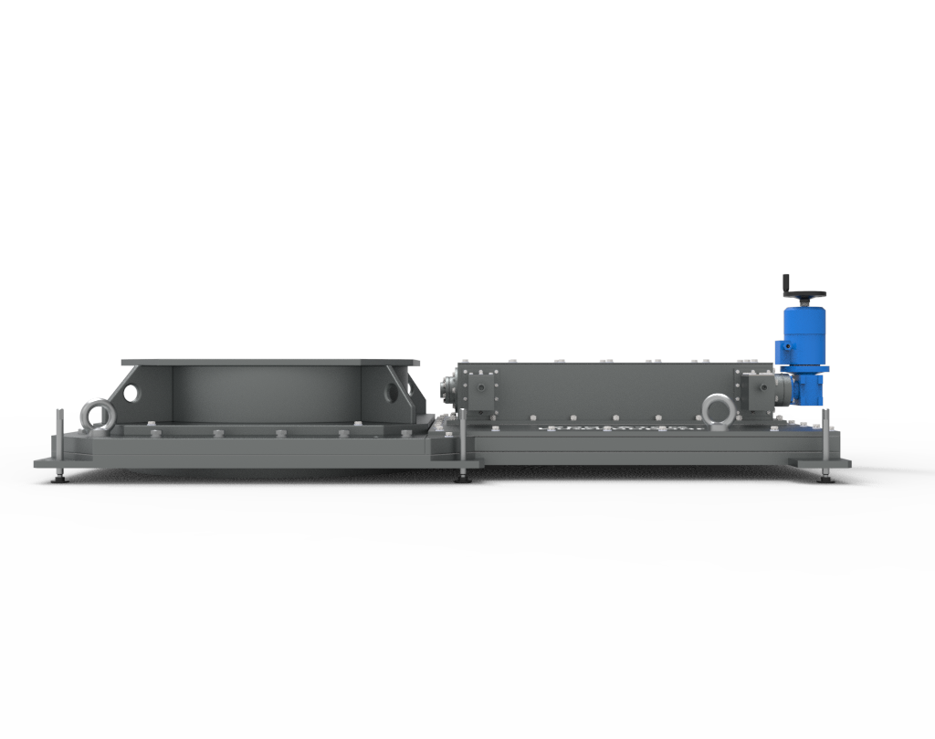  шибер установки прессования, задвижка технологического проема, шиберный затвор АЭС, шибер комплекса переработки ТРО, изолирующий шибер, перекрывание технологических проемов, изоляция помещений переработки отходов,
разделение помещений установок ТРО, герметизация технологических зон, защитный шибер между цехами