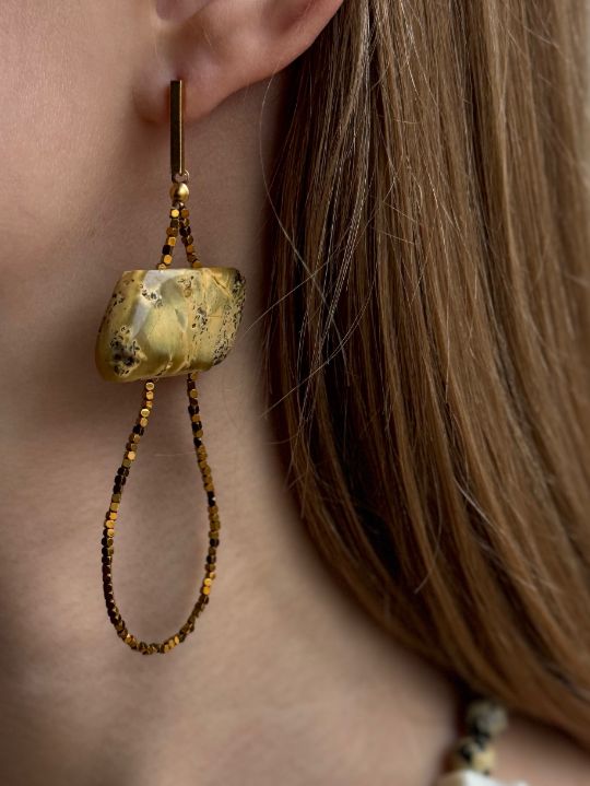 Слезы радости, серьги, королевский янтарь, гематит, Анастасия Попова