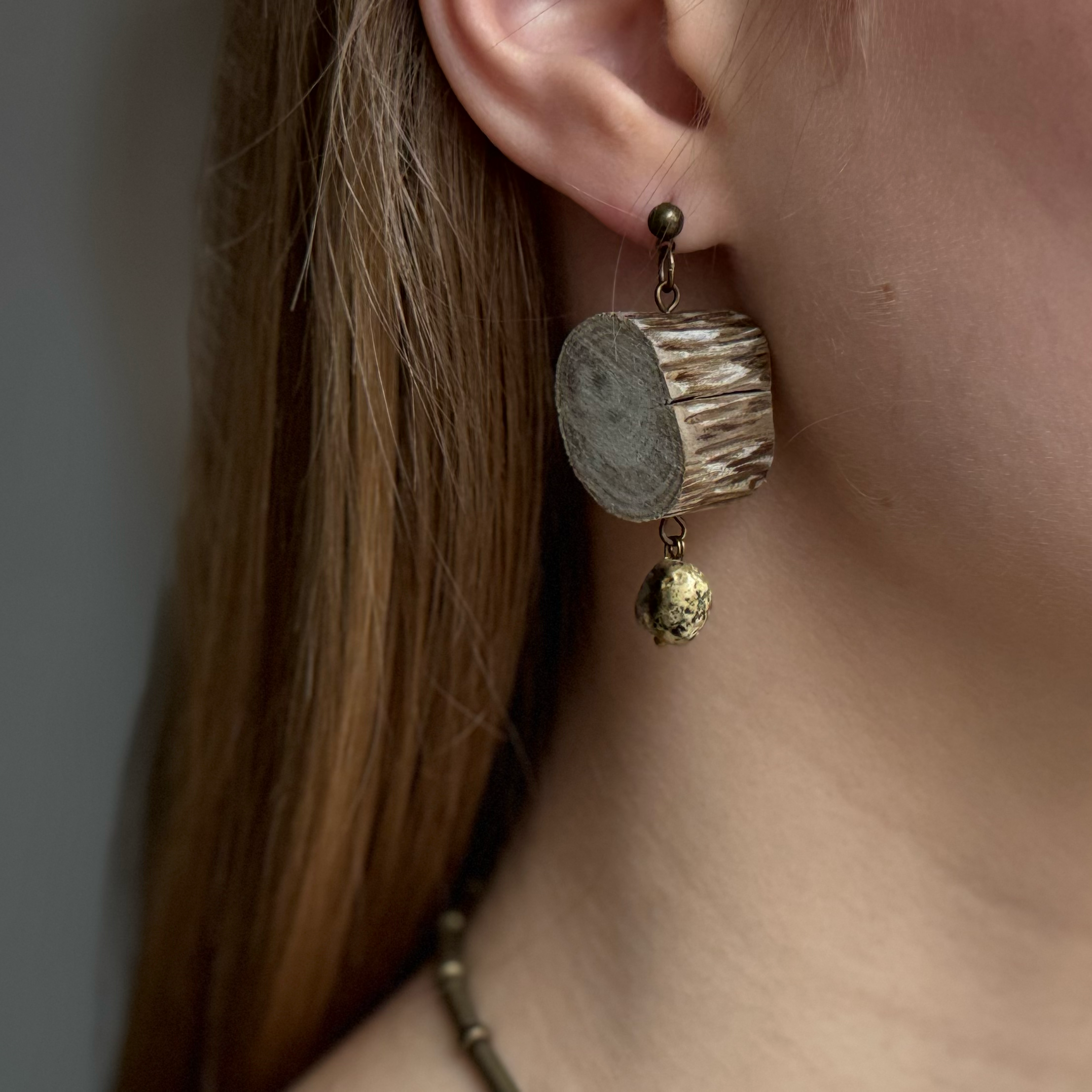 Природное равновесие
серьги, дрифтвуд, янтарь, гематит