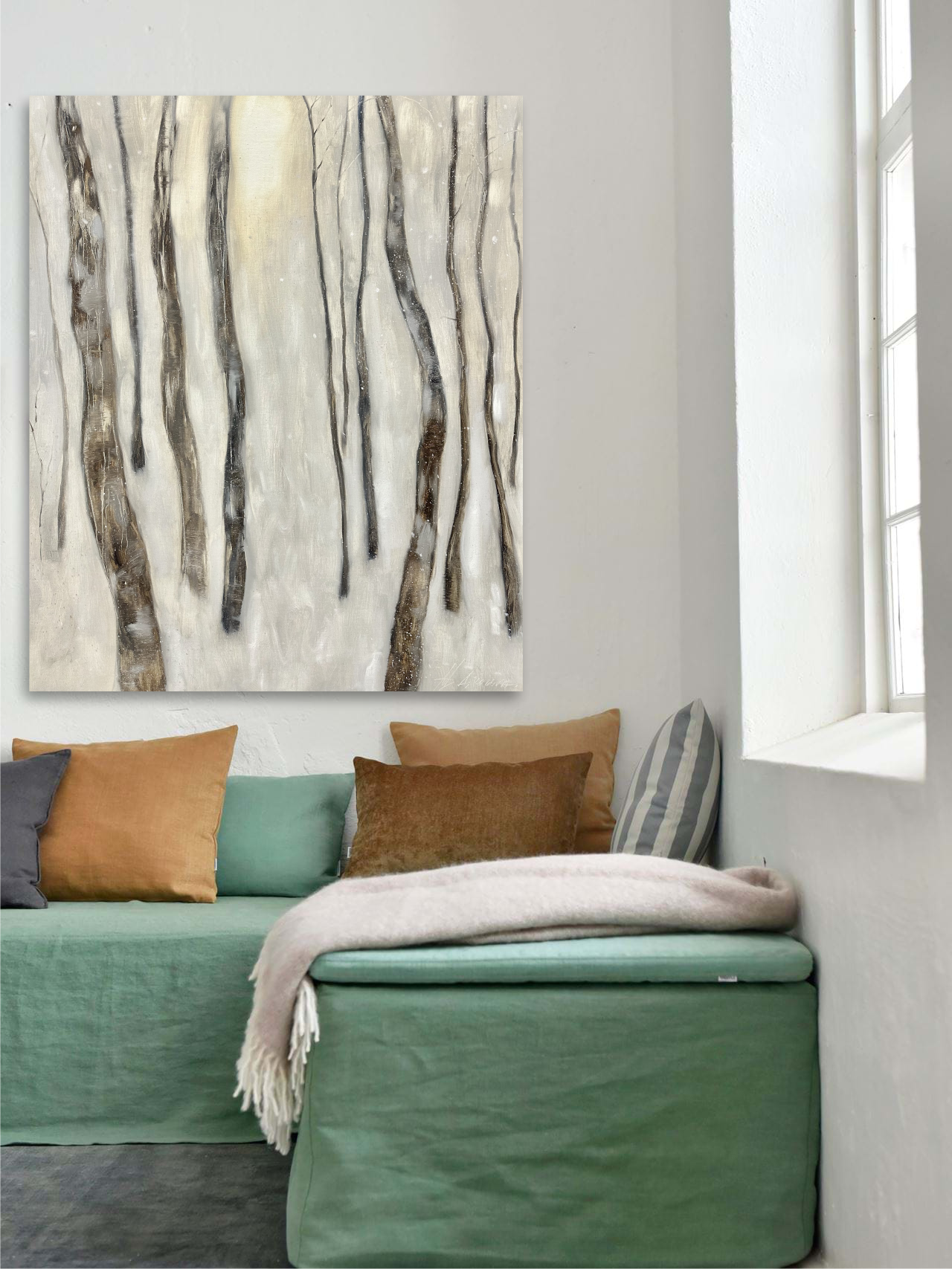 Зимний пейзаж маслом, серия Белым-бело, купить картину Анастасии Поповой