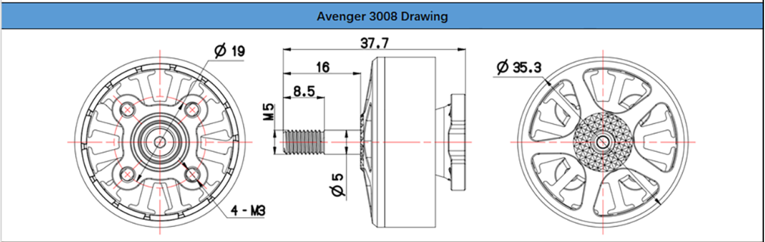 Brotherhobby Avenger 3008 1300KV 1  Габаритные размеры