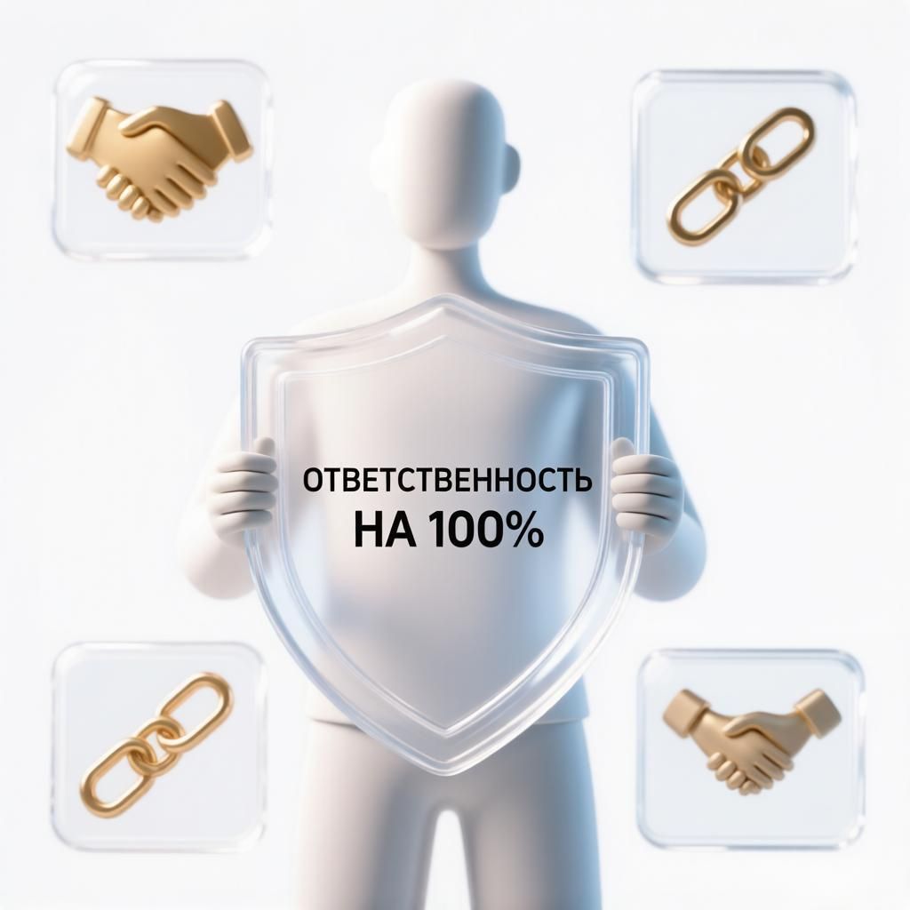 Иллюстрация ответственности на 100%: сотрудники берут на себя обязательства и гарантируют результат для клиента