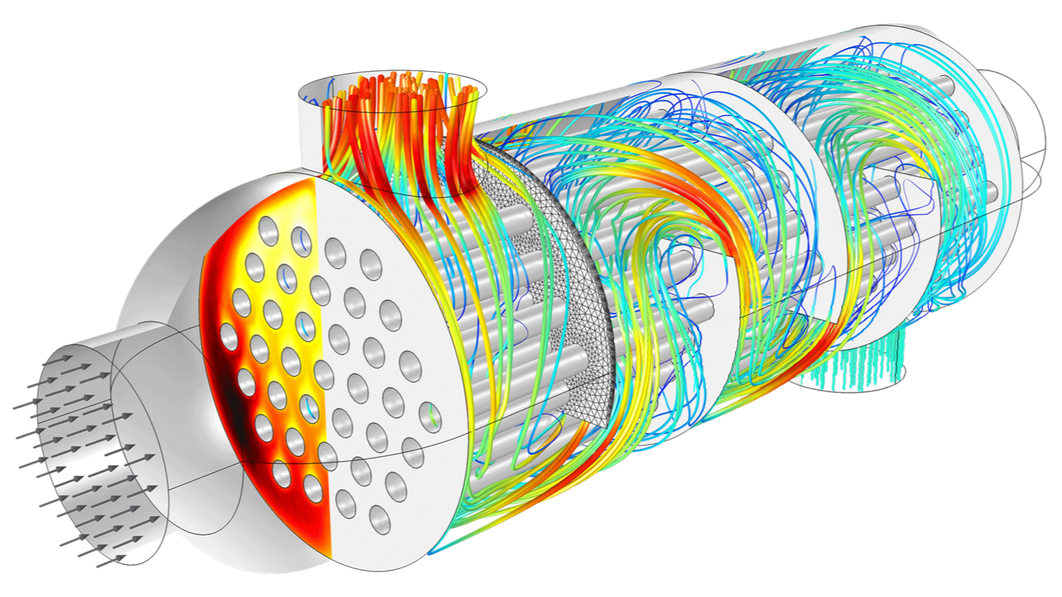 Моделирование жидкостей. Solidworks Flow Simulation кожухотрубный теплообменник. Ансис гидродинамика. COMSOL multiphysics теплообмен. CFD вычислительная гидродинамика.