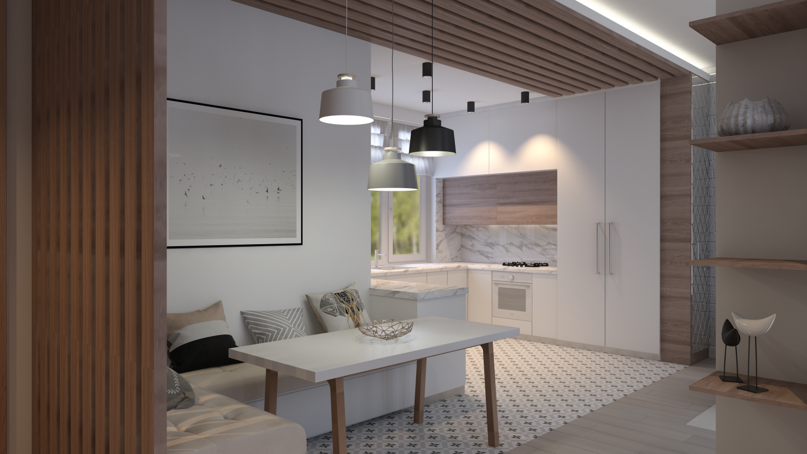 Проект загородного дома в скандинавском стиле. Кухня