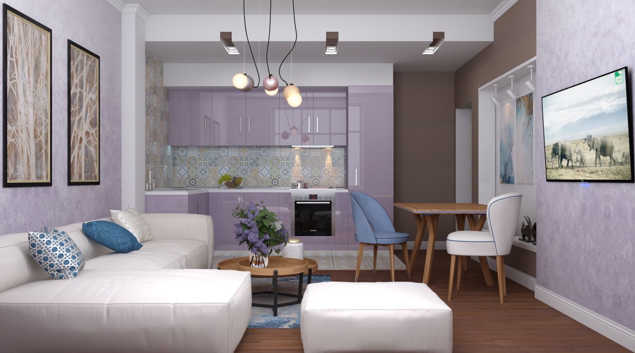 Проект квартиры "Лазурный берег". Кухня-гостиная